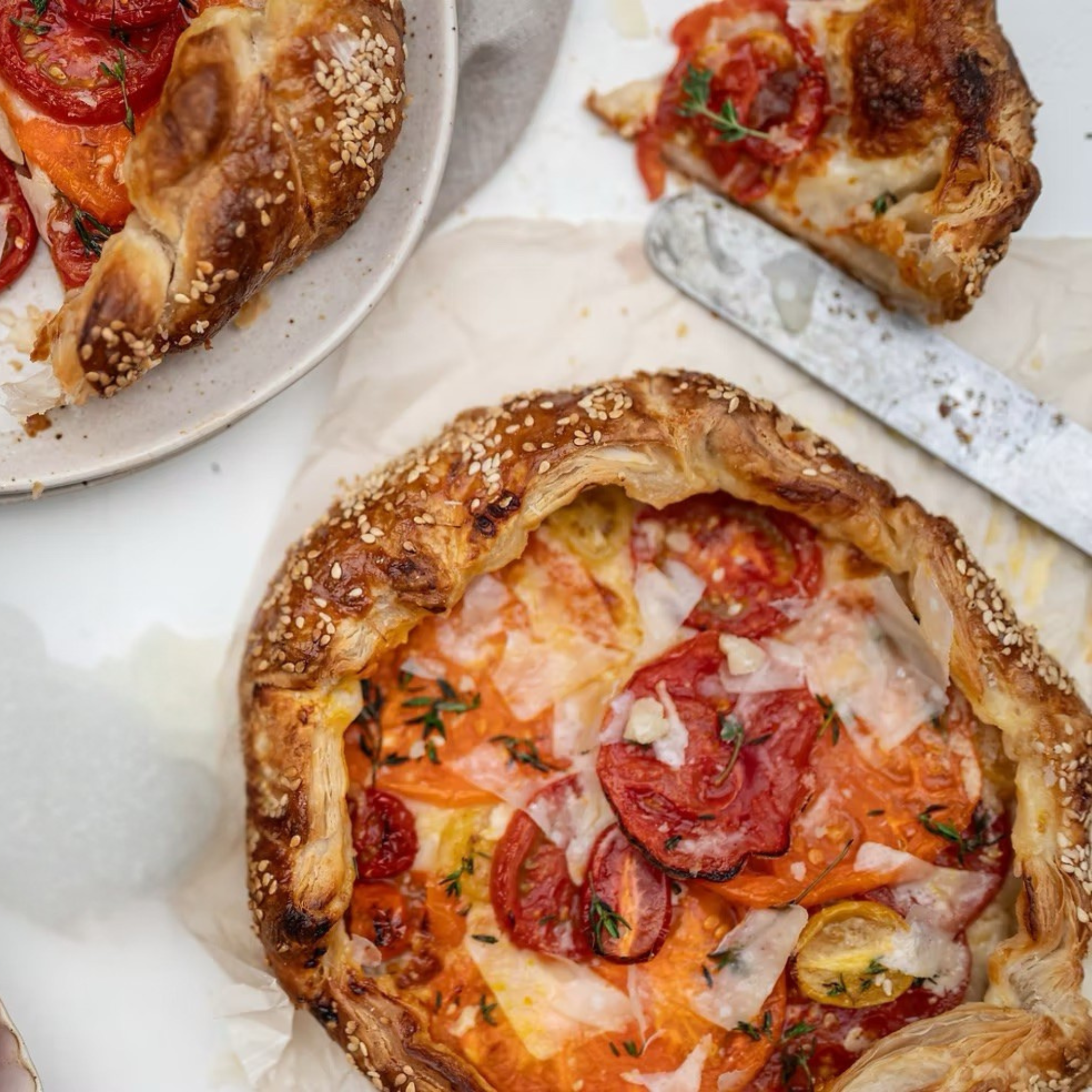 puff pastry, with fresh local tomatoes and a drizzle of Gladstone Honey Heat makes this perfect end of summer tomato tart