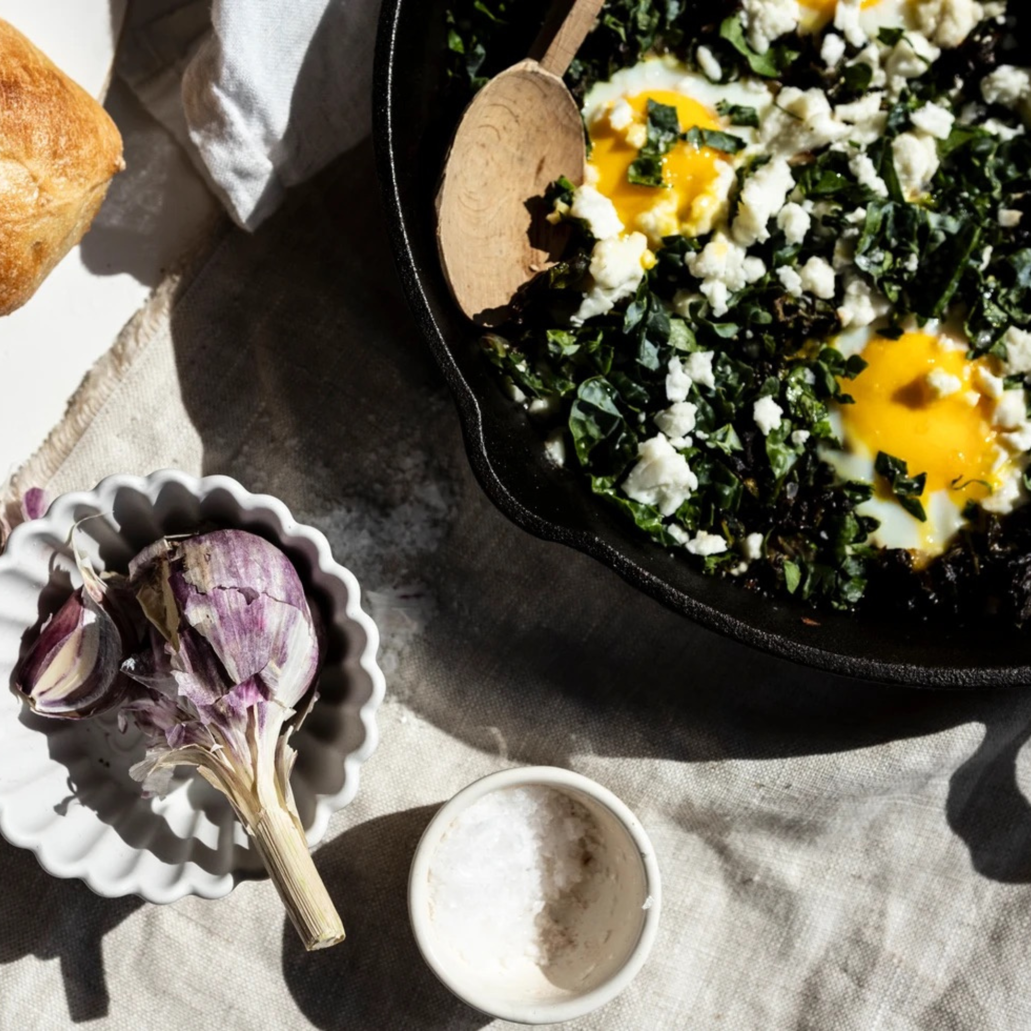 Baked Eggs with Kale and Feta